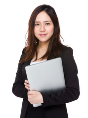 Asian young businesswoman hold with laptop computer