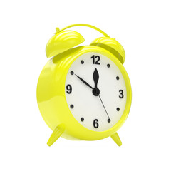 Yellow alarm clock on white