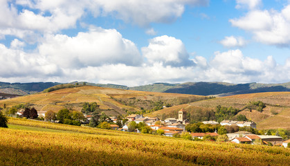 village Salles-Arbuissonnas-en-Beaujolais with vineyard, Rhone-A