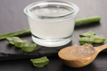 aloe vera juice with fresh leaves