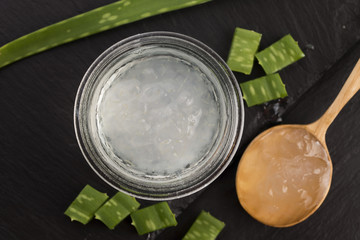 aloe vera juice with fresh leaves