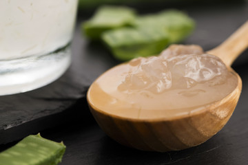 aloe vera juice with fresh leaves