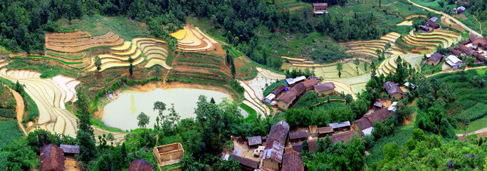 Lung Cu village, border of Vietnam at Dong Van, Ha Giang province, Vietnam. Dong Van is called karst plateau ( Global geological park )