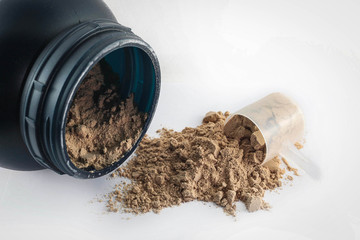 Spoon measure Whey protein chocolate powder for fitness and body