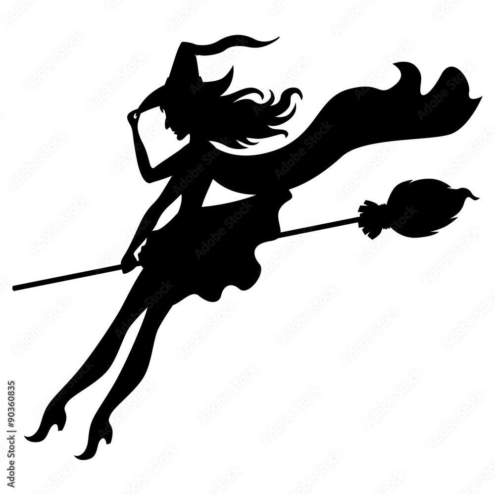 Wall mural Witch with broom and kitty