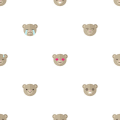 Vector flat cartoon bear heads with different emotions seamless
