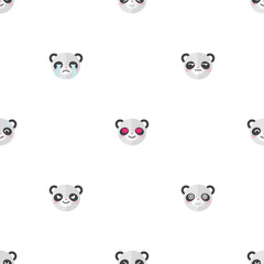 Vector flat cartoon panda heads with different emotions seamless