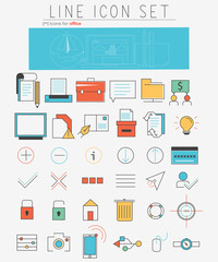 Fototapeta na wymiar Vector line icons set. Web design elements and business items in