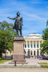  Monument to Russian poet Alexander Pushkin on Arts Square (Ploshchad Iskusstv) in front of the Russian Museum, St. Petersburg