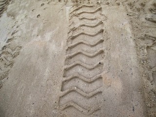Wheel tracks on the soil.