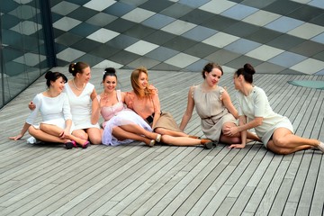 Beautiful girls celebrating spring in Vilnius city