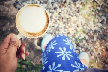 Selfie of coffee with shoes