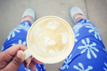 Selfie of coffee with shoes