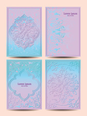 Set of colorful cards with floral arabic design elements