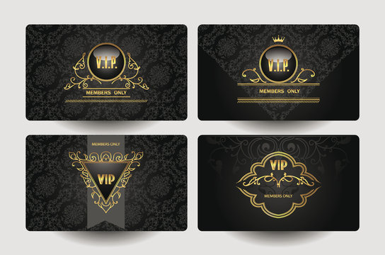Set of vintage ornate VIP gold cards