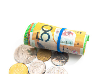 Australian currency, coins, bank notes background