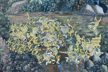 Mural painting in wat phra kaew, Bangkok Thailand   © dsom