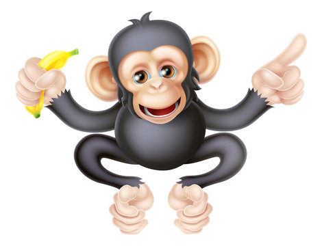 Cartoon Chimp with Banana Pointing