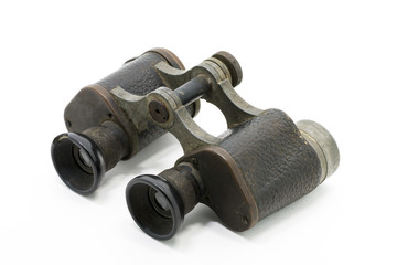 old vintage binoculars isolated on white