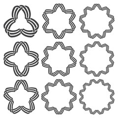 Set of magic knotting rings. Nine circular decorative elements with stripes braiding for your design.