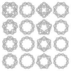 Set of celtic knotting rings. Sixteen circular decorative elements with stripes braiding for your design.