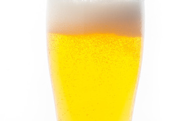 Closeup isolated glass of beer with bubble