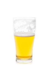 Isolated single glass of beer with bubbles
