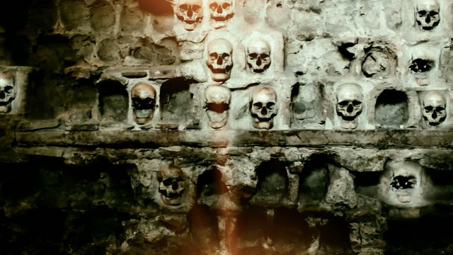 Human skulls walled with stone wall