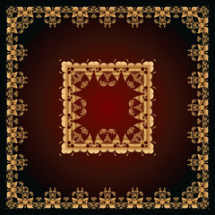 abstract pattern with golden floral ornaments on a red and black background