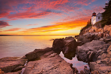 Bass Harbor Head Lighthouse, Acadia NP, Maine, USA at sunset