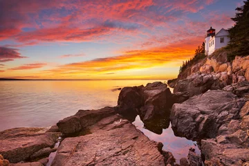 Fototapete Küste Bass Harbor Head Lighthouse, Acadia NP, Maine, USA bei Sonnenuntergang
