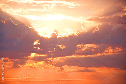 "Orange sunset sky with rays of light" Stock photo and royalty-free