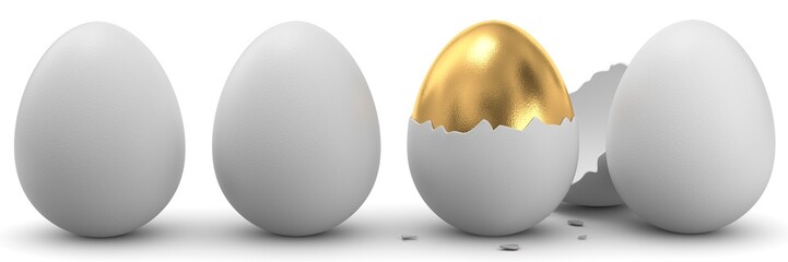 3d Eier und ein goldenes Ei