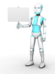 Toon robot boy holding blank sign.
