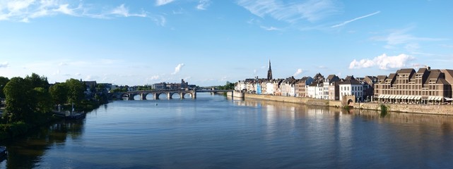 The panoramic view of Maastricht, Netherlands from the High Bridge.