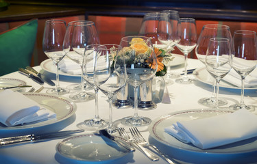 empty dinner table in restaurant