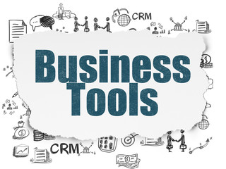 Finance concept: Business Tools on Torn Paper background