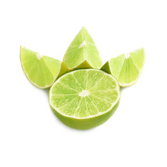 Served lime fruit composition isolated over the white background
