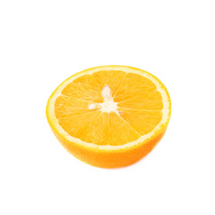 Ripe orange cut in half isolated over the white background
