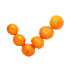 Yes tick mark made of multiple juicy tangerines isolated over