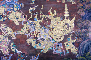 Mural painting in wat phra kaew, Bangkok Thailand
