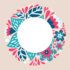 Bright background with circular floral frame and space for text
