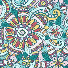 Colorful abstract seamless pattern with flowers