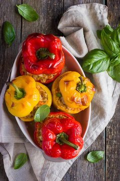 Stuffed Peppers With Meat, Rice And Vegetables