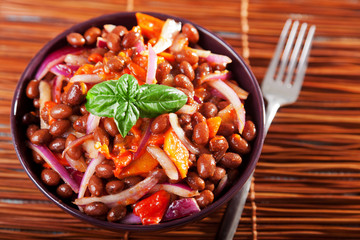 Bean salad with peppers and onion