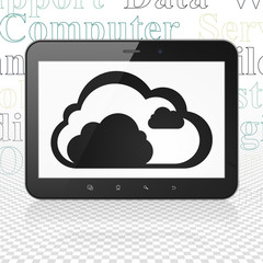 Cloud networking concept: Tablet Computer with Cloud on display