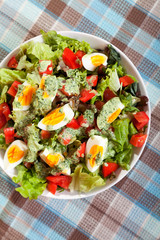 Summer salad with tomatos and boiled eggs
