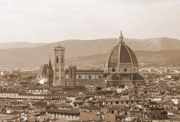 Panorama of the city of FLORENCE in Italy with the dome of the C