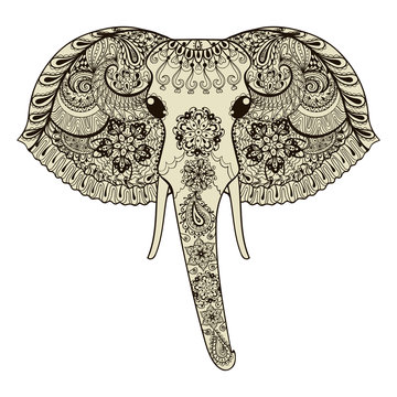 Zentangle stylized Indian Elephant. Hand Drawn vector illustrati