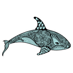 Zentangle stylized Blue Sea Shark. Hand Drawn vector illustratio